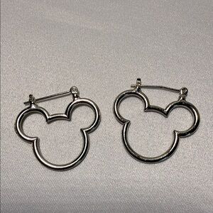 Silver Mickey Head Hoop Earrings